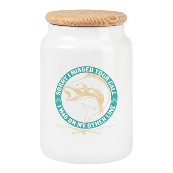 Citation de pêche J’ai manqué votre appel J’étais sur autre Li - Boîte à biscuits avec couvercle en bois - blanc - Devant