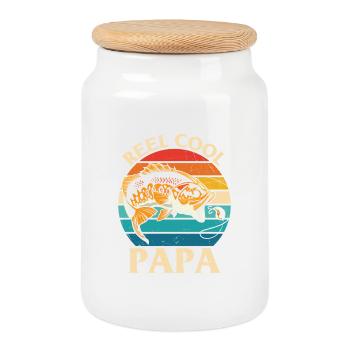 Citation de pêche Moulinet Cool Papa Conception de pêche - Boîte à biscuits avec couvercle en bois - blanc - Devant
