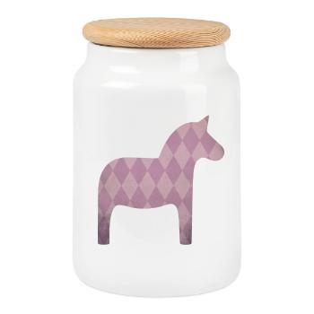 Dala Horse Diamonds Pink Horse Girl Scandinave - Boîte à biscuits avec couvercle en bois - blanc - Devant