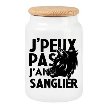 Je Peux Pas J'ai Sanglier Humour Chasse humorist - Boîte à biscuits avec couvercle en bois - blanc - Devant
