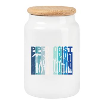 Pipeologist Plumber Tools - Cookie Jar with Wooden Lid - white - Front