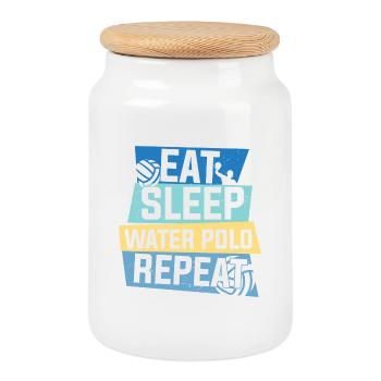 Water Polo Quote Eat Sleep Water Polo Repeat - Cookie Jar with Wooden Lid - white - Front