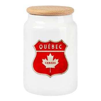 Québec Canada Coat of Arms Flags Design - Cookie Jar with Wooden Lid - white - Front