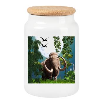 Mammouth au clair de lune dans la nuit de la jungle - Boîte à biscuits avec couvercle en bois - blanc - Devant