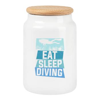 Citation plongée sous-marine Manger plongée de sommeil plongée sous-marine D - Boîte à biscuits avec couvercle en bois - blanc - Devant