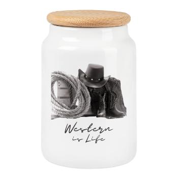 Western Life Cowboy Boots Lasso - Cookie Jar with Wooden Lid - white - Front