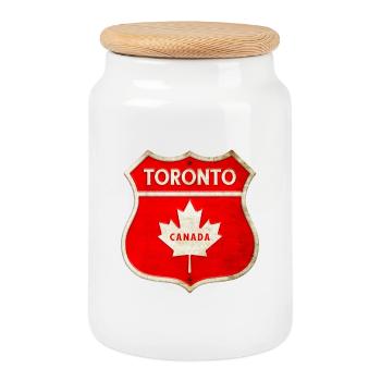 Toronto Canada Coat of Arms Flags Design - Cookie Jar with Wooden Lid - white - Front