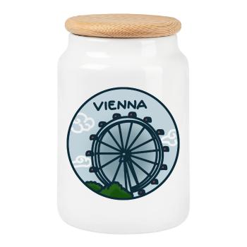 Riesenrad, Prater - Vienna, Austria - Cookie Jar with Wooden Lid - white - Front