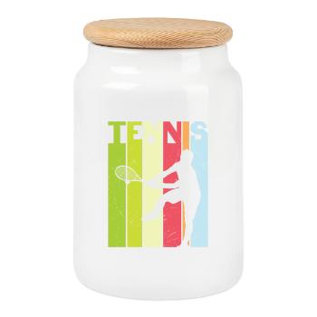 Tennis Design for Tennis Players - Cookie Jar with Wooden Lid - white - Front