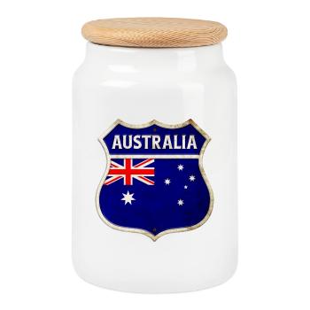 Australia Coat of Arms Flags Design - Cookie Jar with Wooden Lid - white - Front