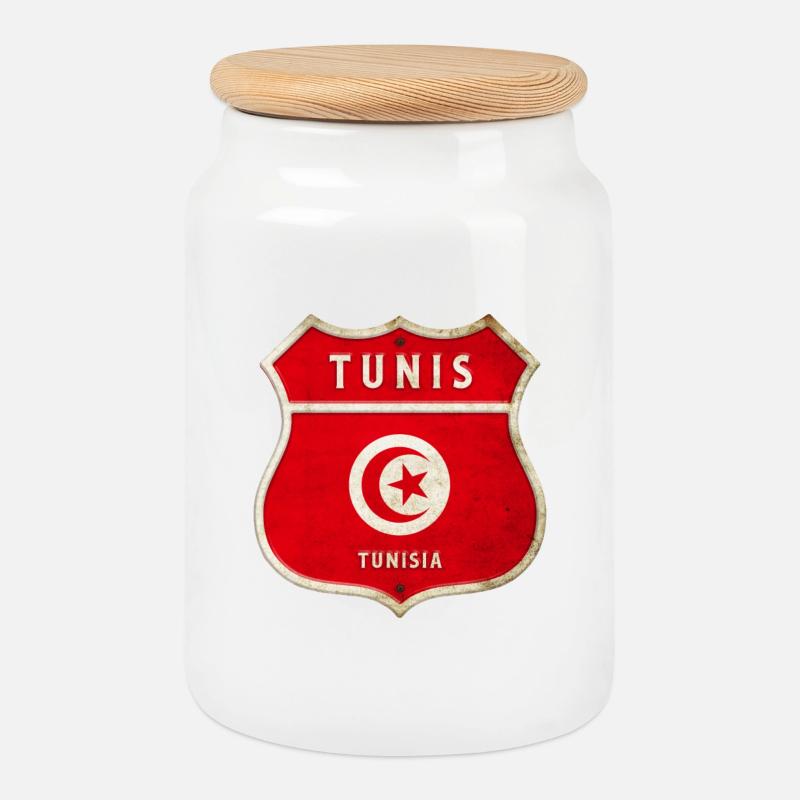 Tunis Tunesien Wappen Flaggen Design - Keksdose mit Holzdeckel - Weiß