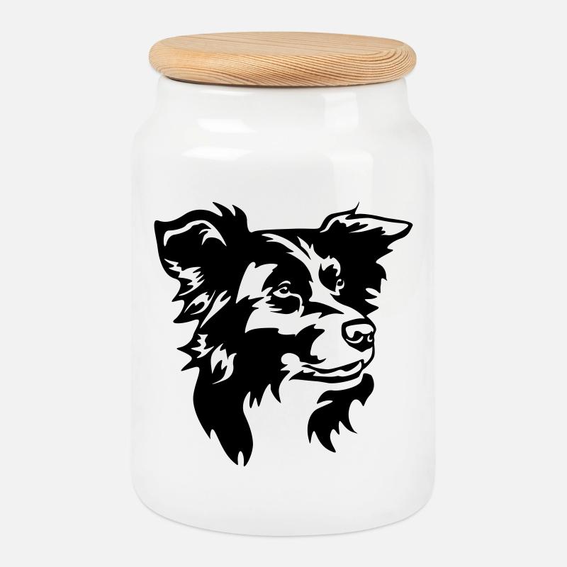 Border Collie Kopf - Keksdose mit Holzdeckel - Weiß
