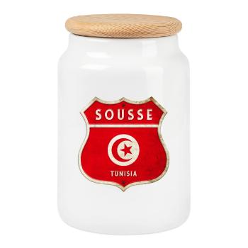 Sousse Tunisia Coat of Arms Flags Design - Cookie Jar with Wooden Lid - white - Front