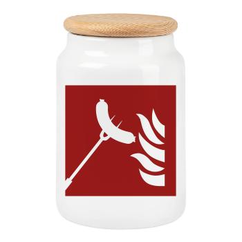 Grillmeister Campfire Sausage Design - Grilling - Cookie Jar with Wooden Lid - white - Front