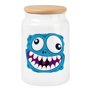 funny face - Cookie Jar with Wooden Lid - white - Front