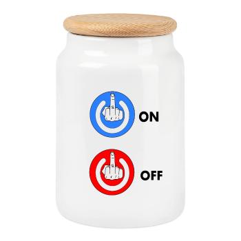 Middle finger ON and OFF - Cookie Jar with Wooden Lid - white - Front