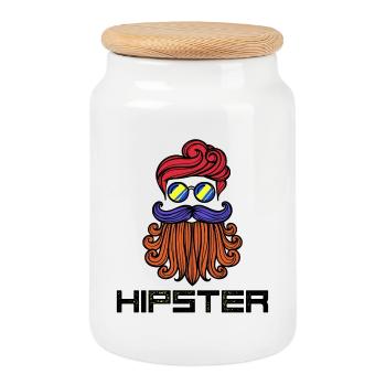 Beard Hipster Disant Barbe Coiffure Barbe Porteur de Barbe - Boîte à biscuits avec couvercle en bois - blanc - Devant
