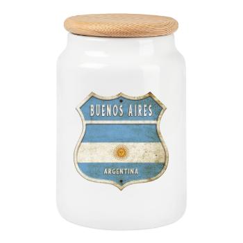 Buenos Aires Argentina Coat of Arms Flags Design - Cookie Jar with Wooden Lid - white - Front