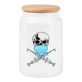 tête de mort vaccin - Boîte à biscuits avec couvercle en bois - blanc - Devant