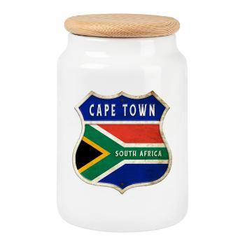 Le Cap Afrique du Sud Armoiries Drapeaux Design - Boîte à biscuits avec couvercle en bois - blanc - Devant