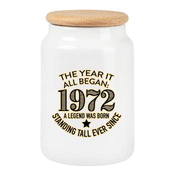 1972 Year of birth - Cookie Jar with Wooden Lid - white - Front