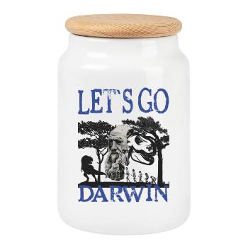 Charles Darwin Evolution textile gift idea - Cookie Jar with Wooden Lid - white - Front