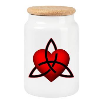 Celtic Heart Pattern - Cookie Jar with Wooden Lid - white - Front