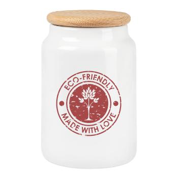 Umweltfreundliches Baum-Emblem-Design - Keksdose mit Holzdeckel - Weiß - Vorne