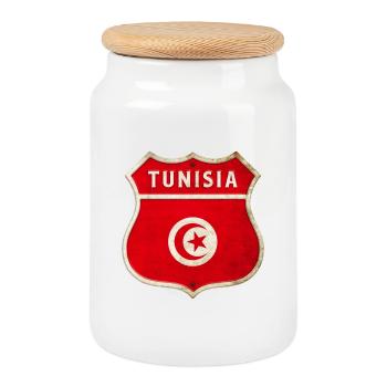 Tunisia Coat of Arms Flags Design - Cookie Jar with Wooden Lid - white - Front