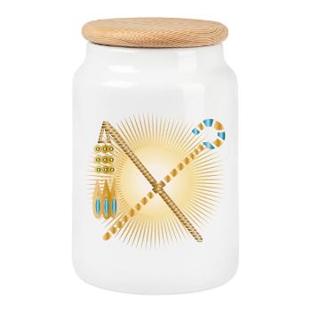 radiant hook & threshing flail pharaohs sceptre - Cookie Jar with Wooden Lid - white - Front