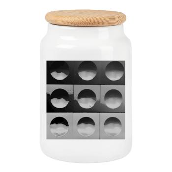 Grey spheres - Cookie Jar with Wooden Lid - white - Front
