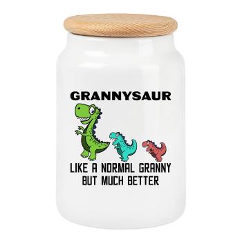 Funny Grandma Grandma Dinosaur Statement - Cookie Jar with Wooden Lid - white - Front
