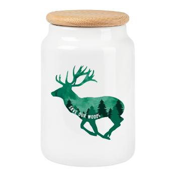 Climate Change Environmental Protection Deer Stag - Cookie Jar with Wooden Lid - white - Front
