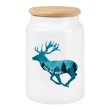 Climate Change Environmental Protection Deer Stag - Cookie Jar with Wooden Lid - white - Front