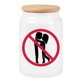 Kissing forbidden sign - Cookie Jar with Wooden Lid - white - Front
