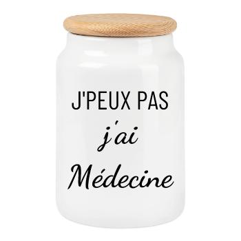 je peux pas j ai médecine - Boîte à biscuits avec couvercle en bois - blanc - Devant