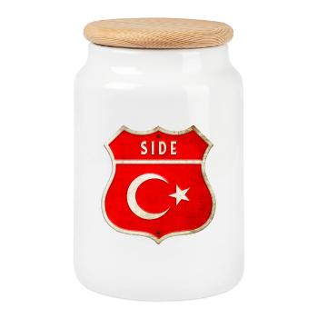 Side Turkey flag coat of arms - Cookie Jar with Wooden Lid - white - Front