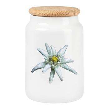 Edelweiss alpin - Boîte à biscuits avec couvercle en bois - blanc - Devant