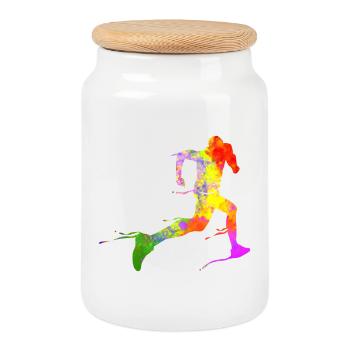 Half Marathon Runner Sprinting I Love Running - Cookie Jar with Wooden Lid - white - Front