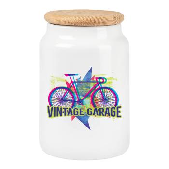 Vintage Garage - Boîte à biscuits avec couvercle en bois - blanc - Devant
