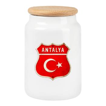 Antalya Turkey flag emblem - Cookie Jar with Wooden Lid - white - Front