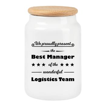 Der beste Logistik Manager - Keksdose mit Holzdeckel - Weiß - Vorne