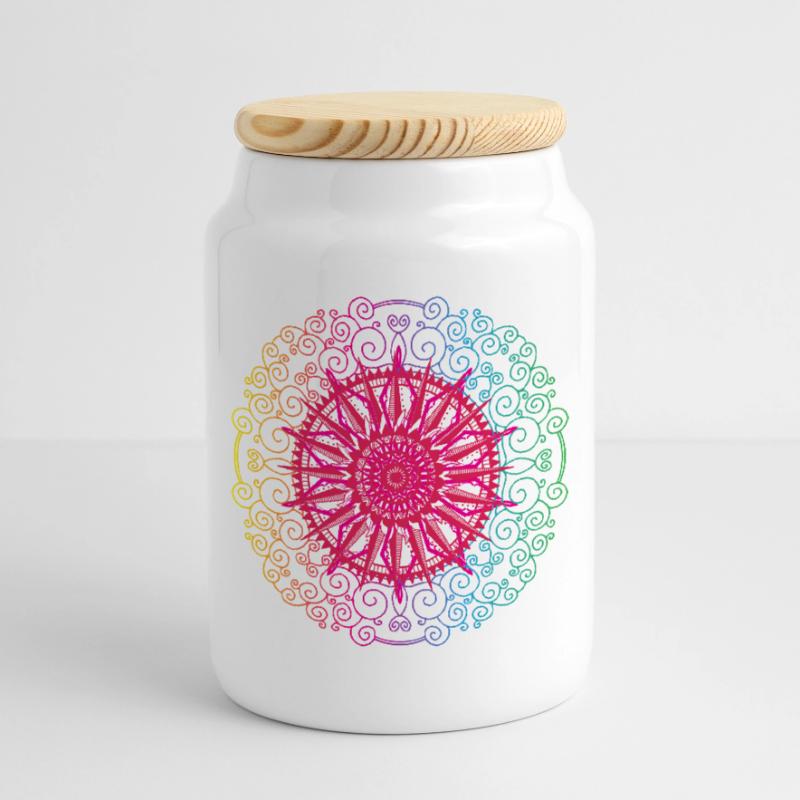 Rainbow Mandala Gradient Circle Cookie Jar with Wooden Lid