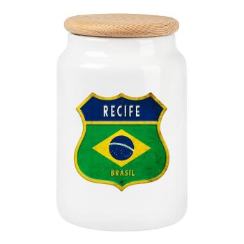 Recife Brésil Armoiries Drapeaux Design - Boîte à biscuits avec couvercle en bois - blanc - Devant