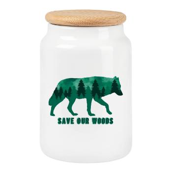 Climate Change Environmental Protection Wolf - Cookie Jar with Wooden Lid - white - Front