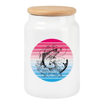 Anglers design - Cookie Jar with Wooden Lid - white - Front