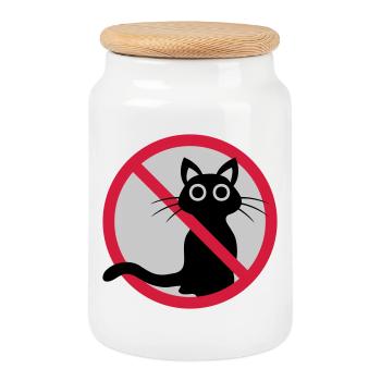 Cat forbidden sign - Cookie Jar with Wooden Lid - white - Front