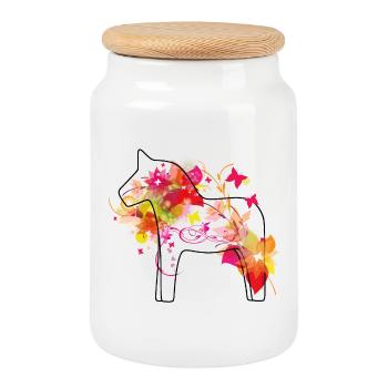 Dala Cheval Coloré - Boîte à biscuits avec couvercle en bois - blanc - Devant