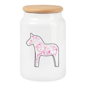 Dala Cheval Rose - Boîte à biscuits avec couvercle en bois - blanc - Devant