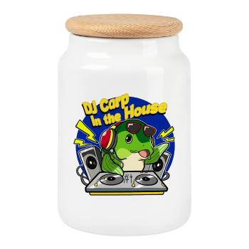 DJ Carp Im Haus Lustiges Angeldesign - Keksdose mit Holzdeckel - Weiß - Vorne